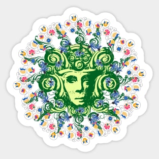 Green woman with tiny flowers Sticker